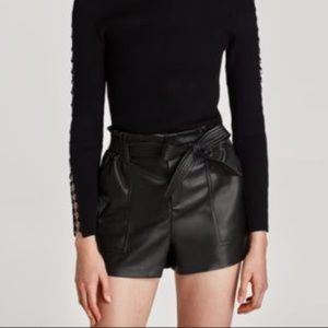 black leather paperbag shorts